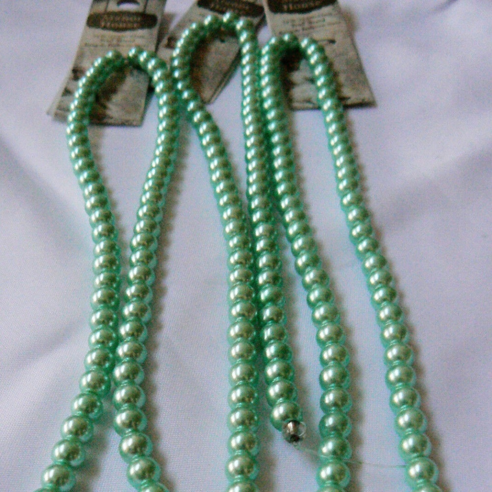 Blue Moon Manor House 14"L Glass Pearl Mint Green Lot of 3 strands crafts beads
